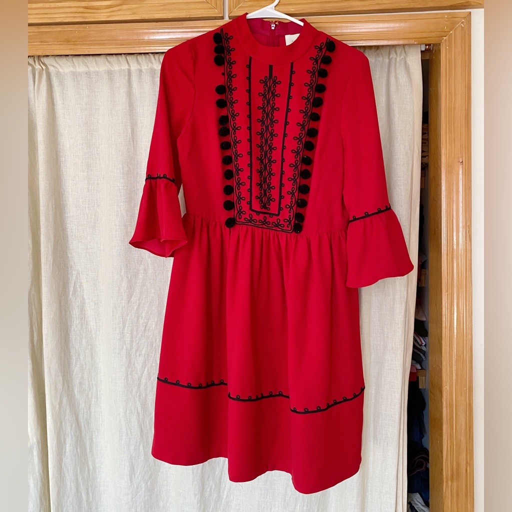 Kate Spade Red Pom Embroidered Mini Dress Size 2 (New With Tag)